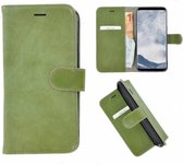 Samsung Galaxy S8 Plus hoesje - Bookcase - Portemonnee Hoes Echt leer Wallet case Groen
