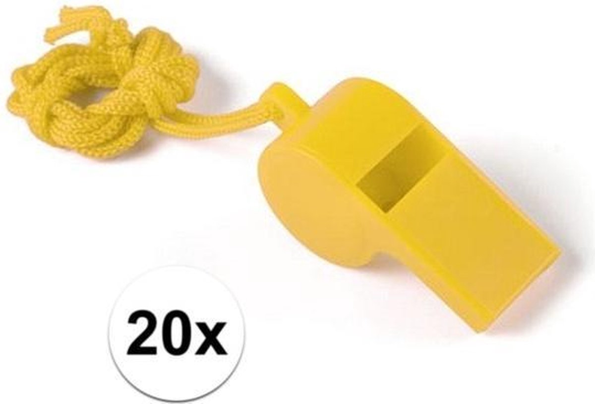 20 Stuks gele sportfluitjes aan koord - Merkloos