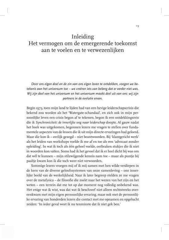 Paginatitel 'Inleiding' en paginanummer 13. Tekst over het vermogen om de toekomstige werkelijkheid te voelen en te verwezenlijken.