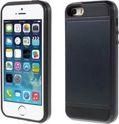 kunststof tpu hybride back case met schuif kaartvak voor iphone se 5 5 s donker blauw