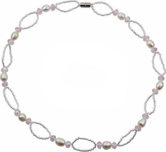 Witte parelketting Biwa zoetwater kleine parels lange 90 cm rijstkorrelvorm grillige pareltjes gekweekte