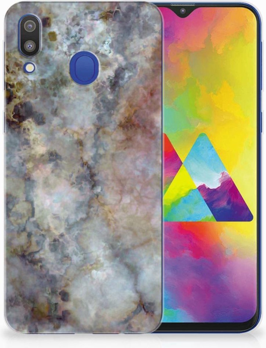 Back Cover voor Samsung Galaxy M20 (Power) TPU Siliconen Hoesje Marmer Grijs