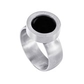 Quiges RVS Schroefsysteem Ring Zilverkleurig Mat 17mm met Verwisselbare Agaat Zwart 12mm Mini Munt
