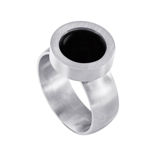 Ring de système de vis en acier inoxydable Quiges couleur argent mat 17 mm avec Mini pièce interchangeable en agate Zwart de 12 mm