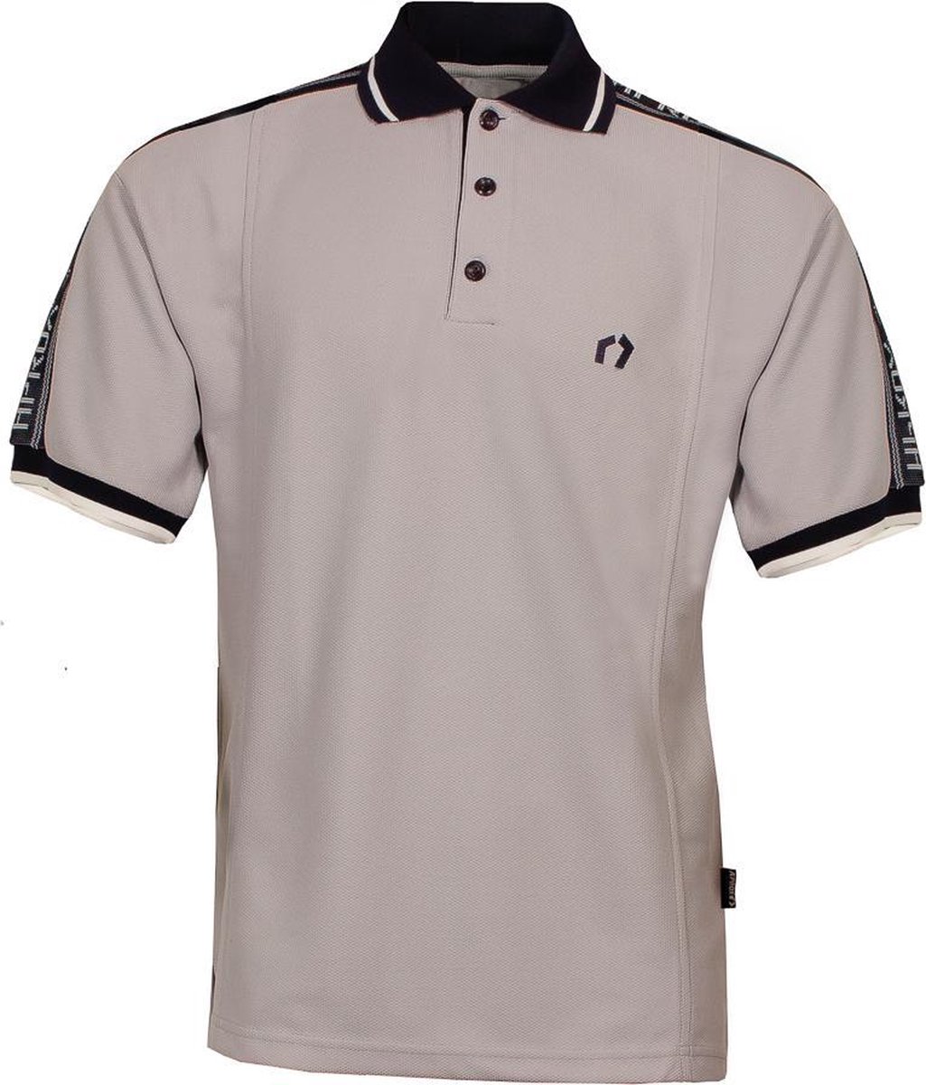 Heren jaren 50 Vintage Look polo shirt van ons merk A’prox Grijs met tekst op mouwen PSH5075S Maat M