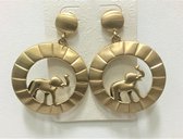 Fashionidea – mooie grote ronde goudkleurige oorbellen met olifant deco
