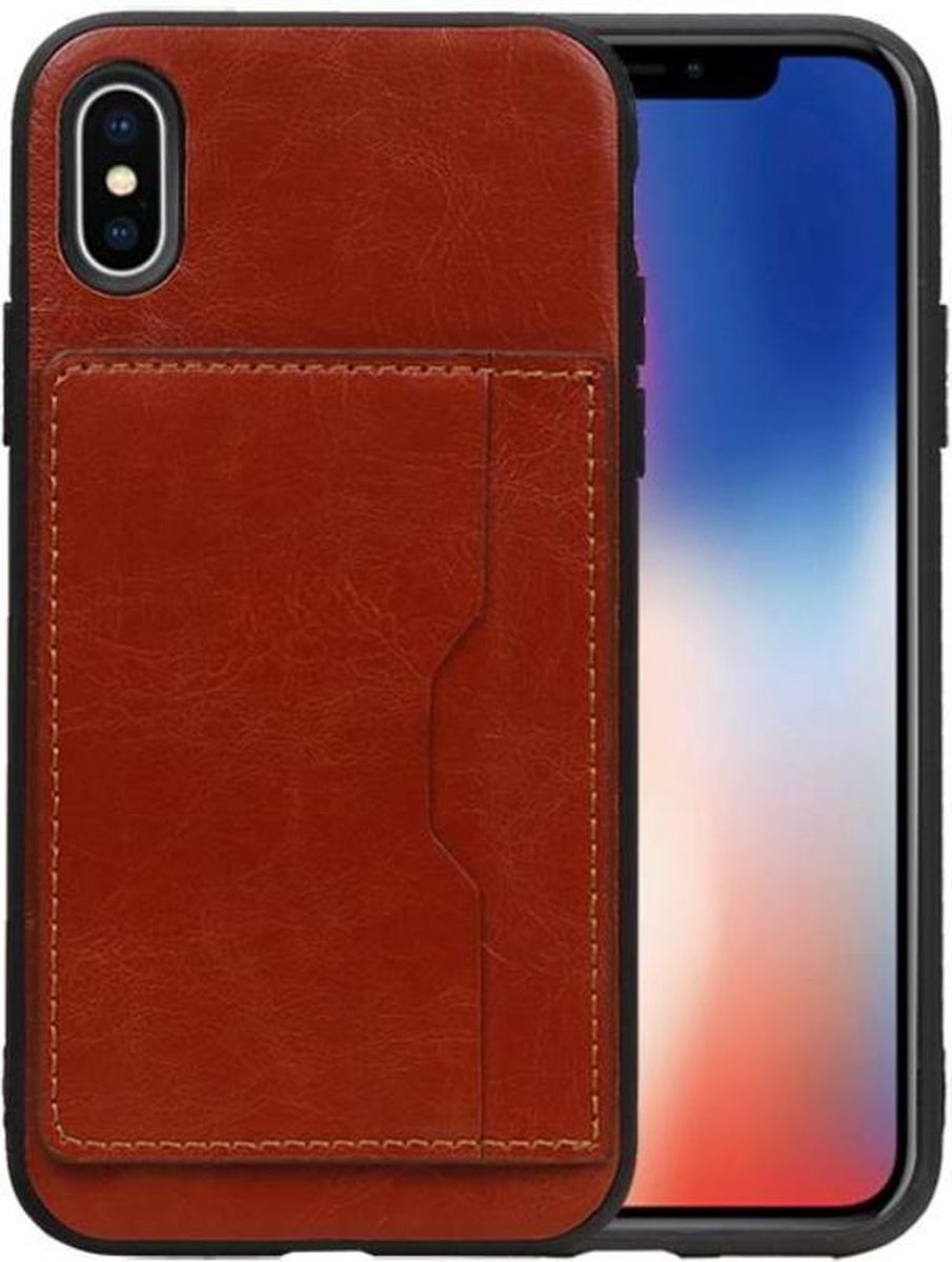 Staand Back Cover met 1 Pasjeshouder Hoesje Geschikt voor iPhone X Bruin