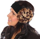 Gebreide hoofdband met panterprint oorwarmers voor dames