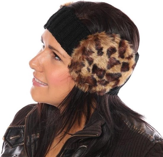 Gebreide hoofdband met panterprint oorwarmers voor dames | bol
