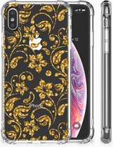 iPhone X | Xs Siliconen Hoesje Design Gouden Bloemen