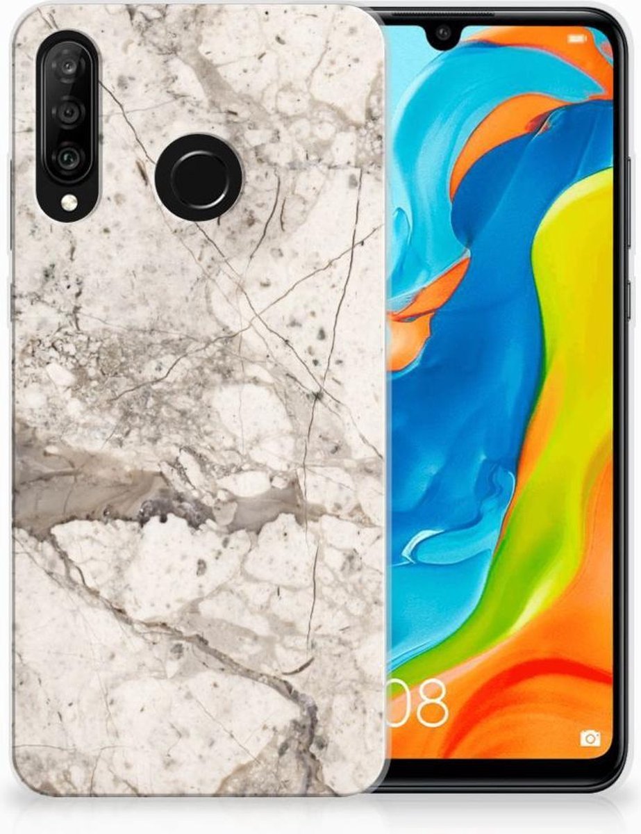 Huawei P30 Lite TPU Siliconen Hoesje Marmer Beige