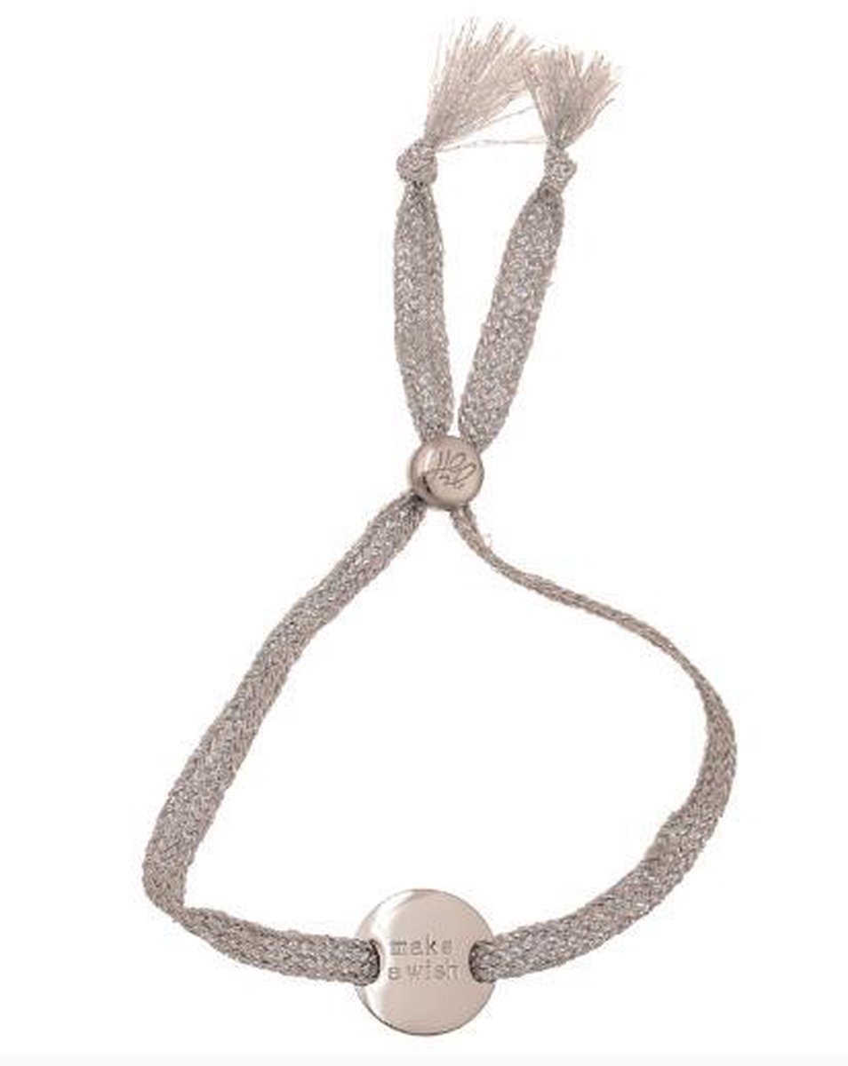 BY-ST6 Verstelbare armband met een ronde bangle met de tekst 'make a wish' kleur Zilver!