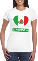 Mexico hart vlag t-shirt wit dames XS