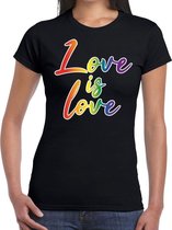 Love is love gay pride t-shirt zwart met regenboog tekst voor dames -  Gay pride/LGBT kleding XL
