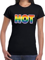 Hot gay pride t-shirt zwart met regenboog tekst voor dames -  Gay pride /LGBT kleding L