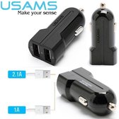Usams 2 Adapter Port Dual USB Autolader Met 1 Micro USB 2.1 kabel Zwart- geschikt voor Galaxy A3 A5 A7 A8 en A9