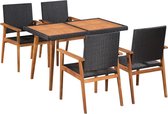 Tuinset poly rattan zwart en bruin 5-delig  (incl. Fleecedeken)