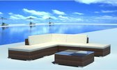 Loungeset voor buiten poly rattan bruin 15-delig  (incl. Fleecedeken)