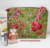 Toetie & Zo Handgemaakte Toilettas Fluweel Groen, Beautycase, makeuptas, bloemen