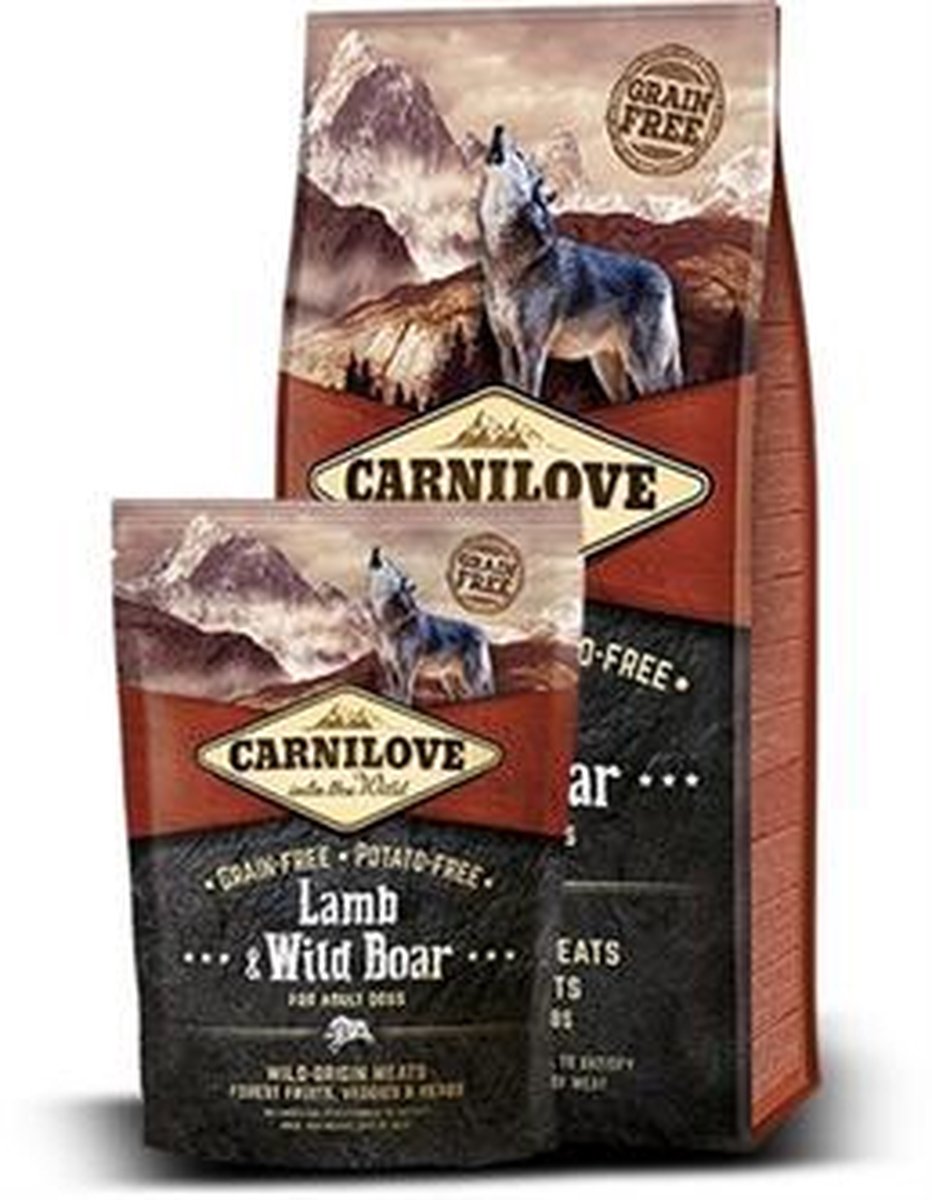 Carnilove Adult granenvrij hondenvoer Lam & Wild zwijn 12kg met 70% vlees 12 kg + 1,5 kg gratis