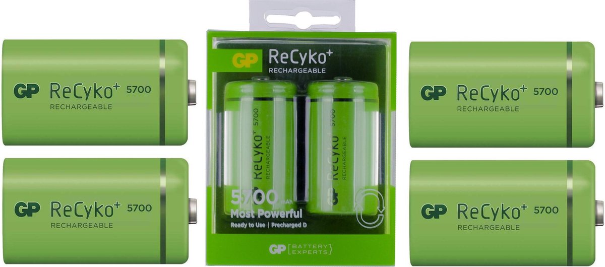 6 Stuks (3 Blisters a 2st) - GP Recyko+ 1.2V D / HR20 5700mAh NiMh oplaadbare batterij
