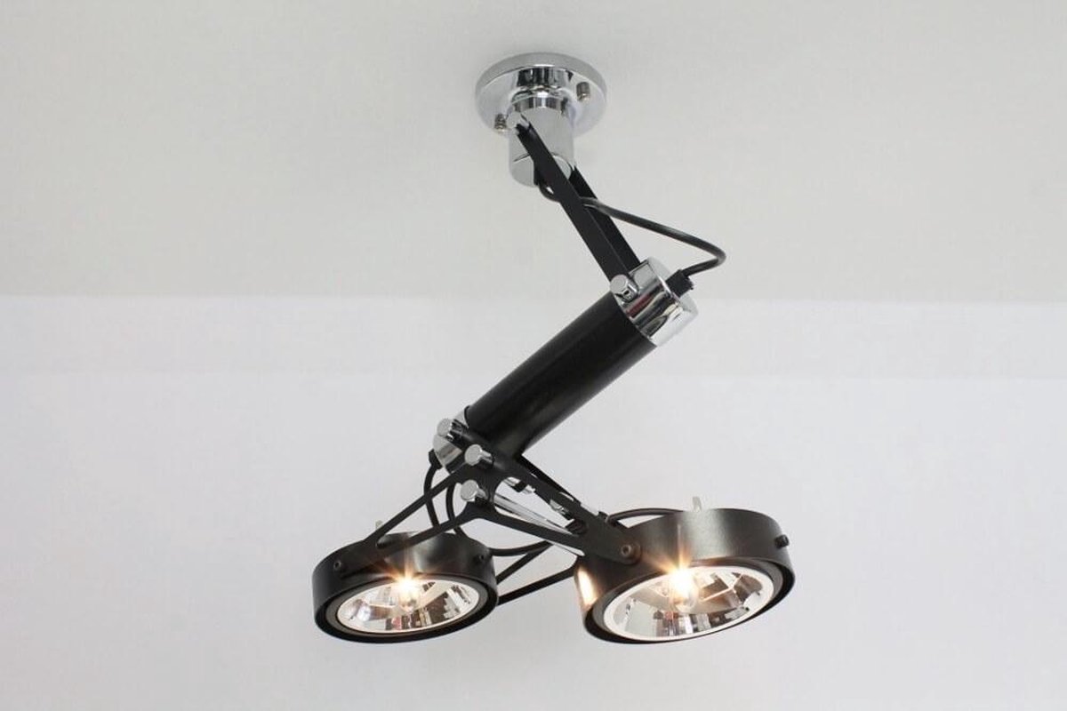 Strakke industriële plafondlamp LUXOR | 2-lichts zwart | bol.com