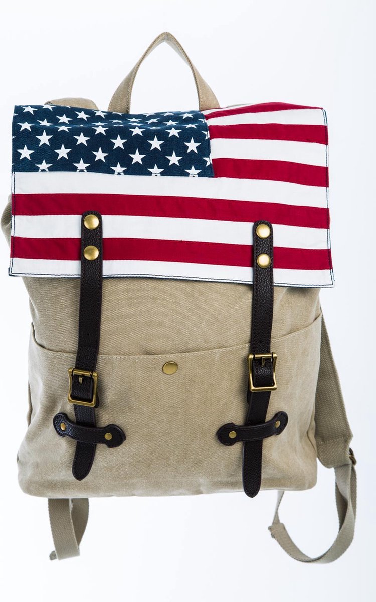 Canvas tas USA - backpack rugtas - beige met Amerikaanse vlag