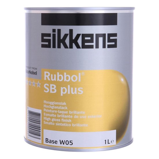 Blik Sikkens Rubbol SB plus, zilver met gouden accent en tekst in diverse talen. "High gloss" 1Le.