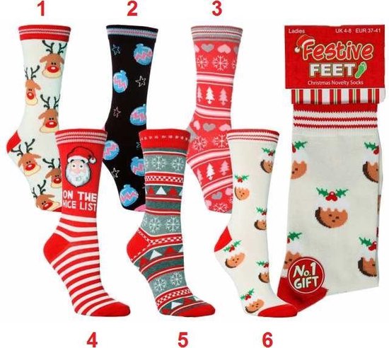 5 dames sokken in kerst motieven - kerstsokken maat 37-42 | bol.com