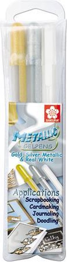 Gelly Roll Metallic gelpennen set 3 kleuren (goud-zilver-wit)
