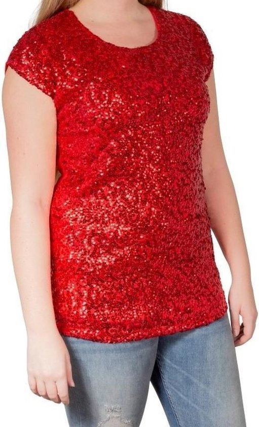 G Supplement Scheiding Rode glitter pailletten disco shirt dames one size | bol.com