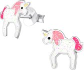 Kinderoorbellen eenhoorn zilveren oorknopjes - emaille - Toverstaartjes sieraden