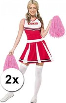 2x Stuks cheerball/pompom roze met ringgreep 28 cm - Cheerleader verkleed accessoires