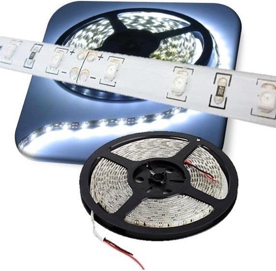 5 meter - koud wit 6000K - LED strip - 12 volt - 5050 SMD – dimbaar- 60 leds WP IP65