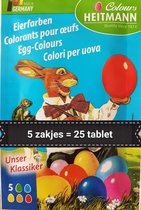 Ei verf gekleurd - 5 zakjes -voor 60 eieren - Paas eieren verven - 5 zakjes ! - Ei verf - Volume voordeel eier verf Pasen- Iris Heitmann - - -