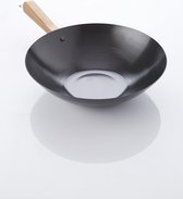 Poêle Wok Point-Virgule - Acier au carbone - Avec revêtement antiadhésif - Avec manche en bambou - 30cm