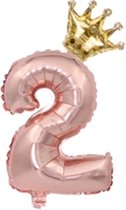 Folie ballon cijfer  2 rosé goud met gouden kroon