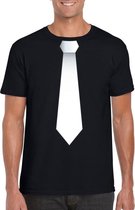 Zwart t-shirt met witte stropdas heren S
