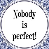 Tegeltje met Spreuk (Tegeltjeswijsheid): Nobody is perfect! + Kado verpakking & Plakhanger