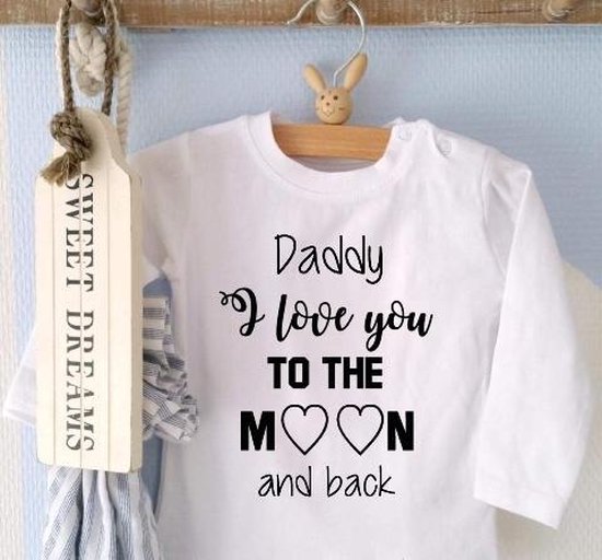 Shirtje Daddy I love you to the moon and back | Lange mouw | wit | cadeau shirt papa