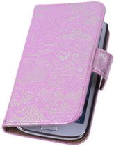 Lace Pink Samsung Galaxy S4 Book/Wallet Case/Cover Hoesje
