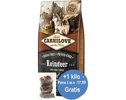 Carnilove Rendier adult (70% vlees) 12kg + 1kg pensstaafjes gratis twv 17,99
