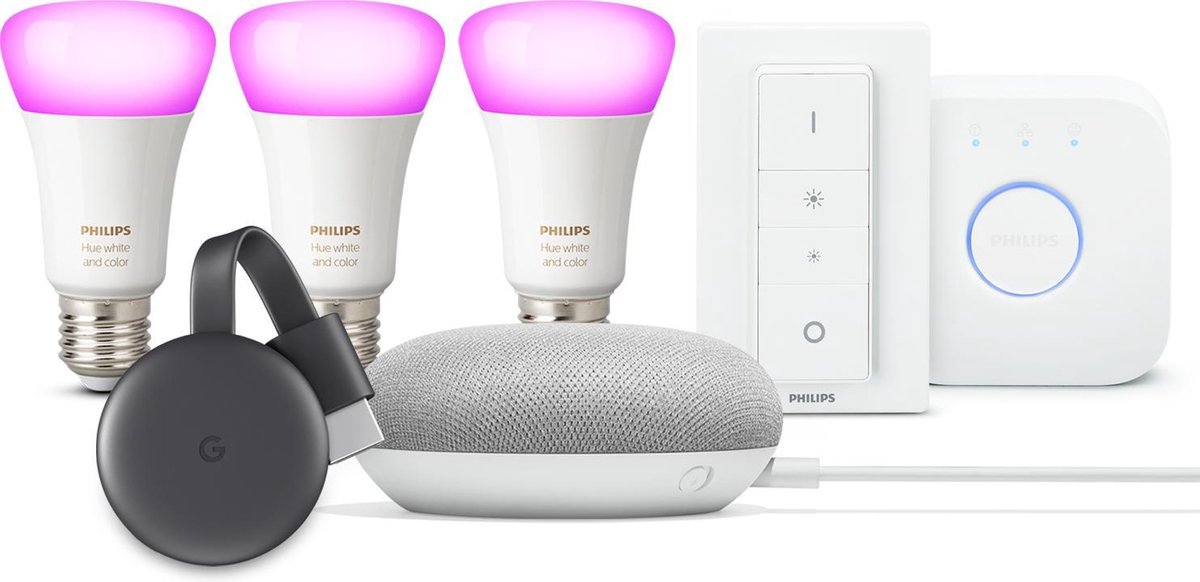 aanpassen wetenschapper Electrificeren Philips Hue + Google Home Mini + Chromecast - White and Color Ambiance  Starterkit -... | bol.com