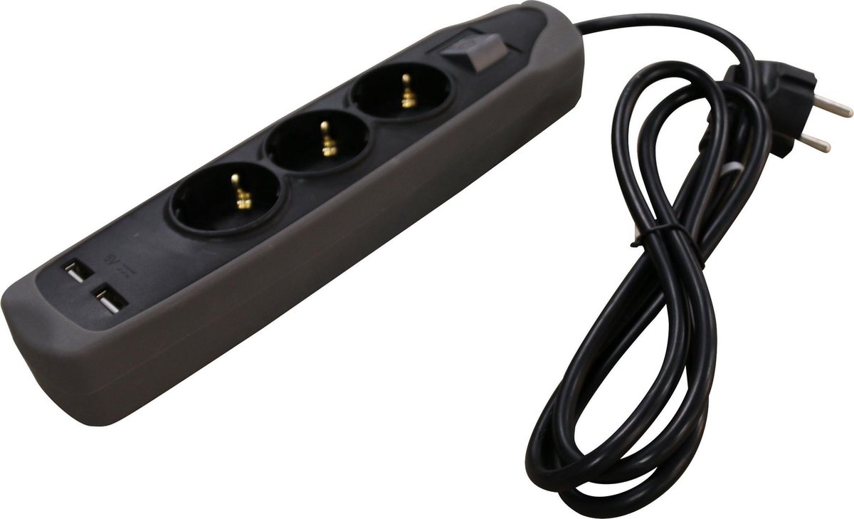 Barrette d'alimentation électrique 3 voies 2x entrée USB 1,5