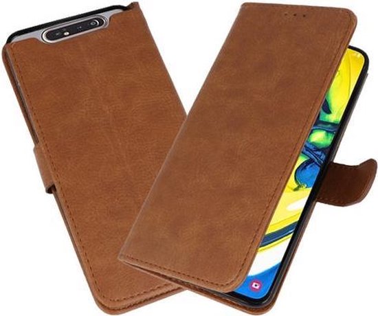Étui portefeuille marron en cuir pour téléphone, avec fentes pour cartes.