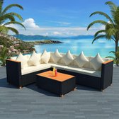 Loungeset poly rattan HKC blad zwart 21-delig  (incl. Fleecedeken)