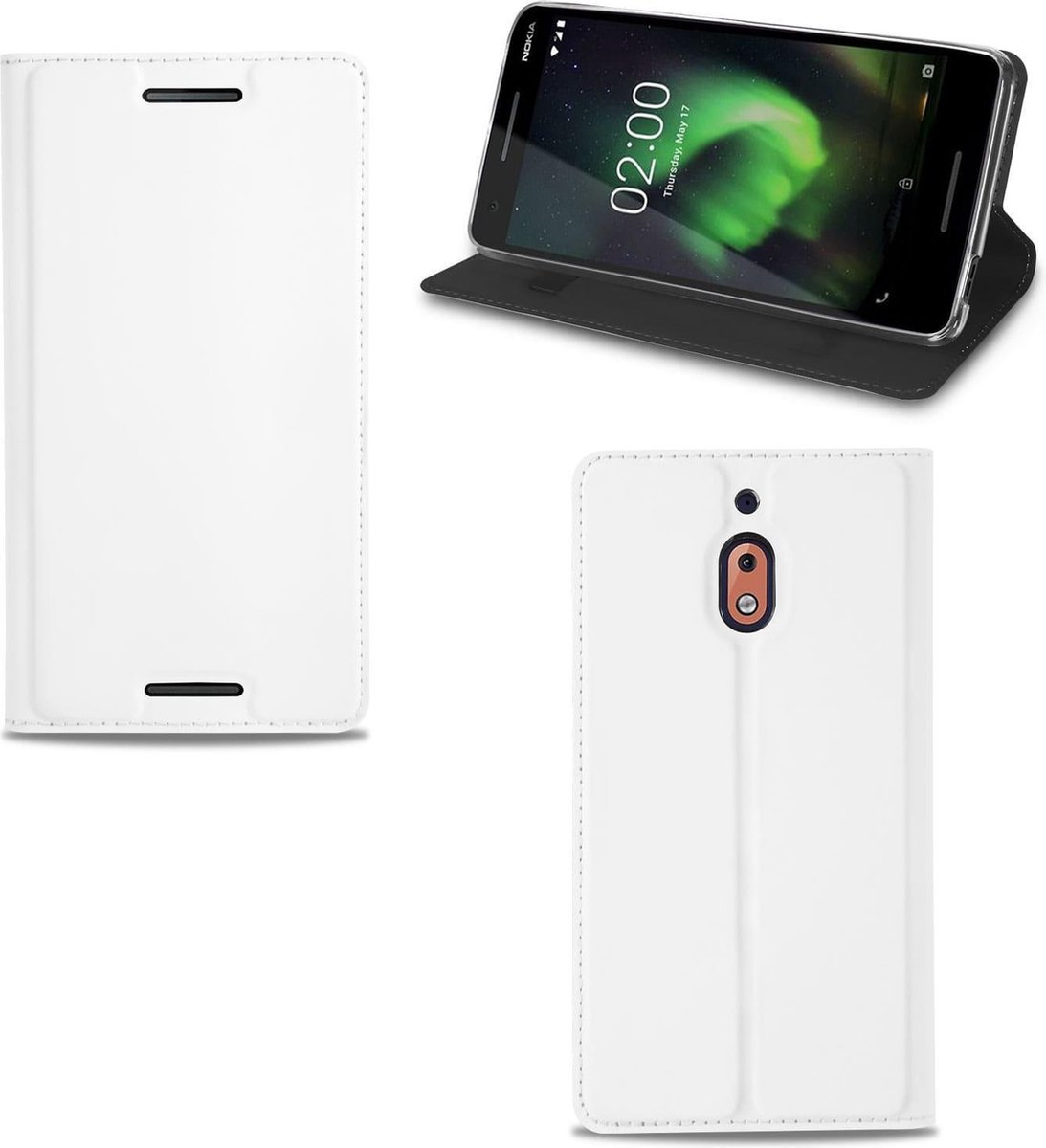 Nokia 2.1 Stand Case Hoesje Wit met Pashouder