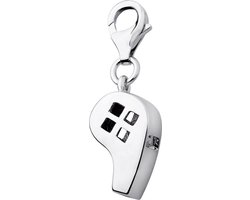 Quiges – 925 - Zilver – Charm - Bedel - Hanger - 3D Sport Fluitje - met – sterling - zilver - karabijnslot - geschikt - voor - Bedelarmband HC336