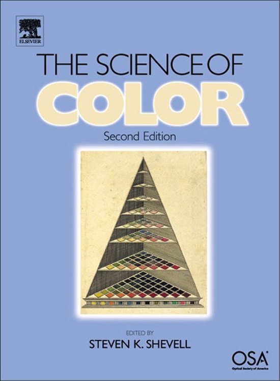Boek: The Science of Color, Tweede Editie, met een illustratie van een piramide met kleurvakken.