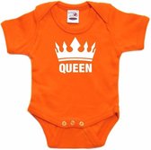 Oranje Koningsdag rompertje met kroon Queen - oranje babykleding 68
